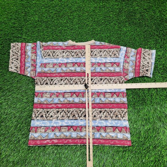 Vintage 80s Tribal Aztec Crop-Top Shirt Womens Medium 19x21 - Picture 7 of 10